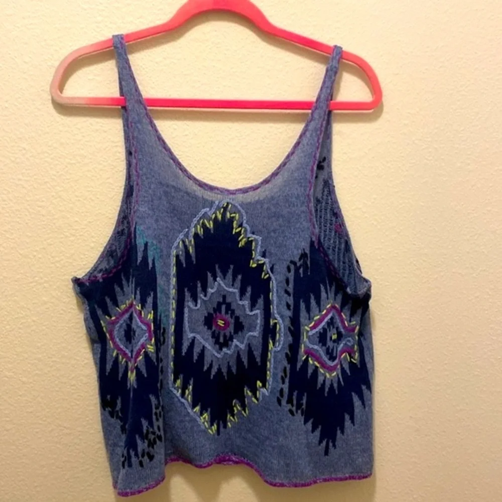 Free People Navy Multicolor Aztec Knit Crop Tank - Picture 8 of 8